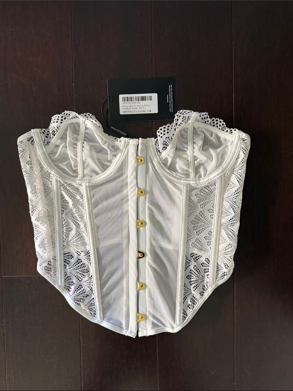 PrettyLittleThing White Lace Corset with Gold Hooks